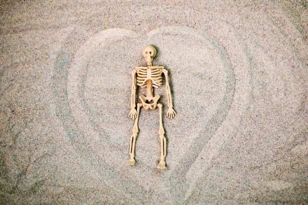 一个骨架躺在沙滩上图片下载