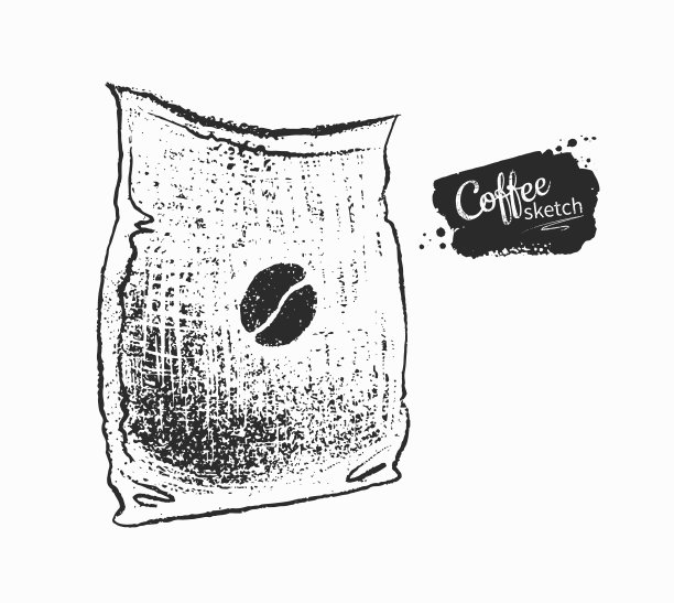 黑白插图的麻袋与咖啡图片下载