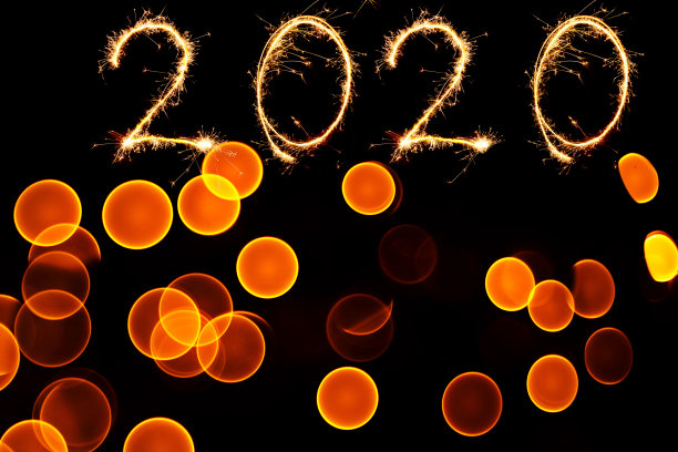 2020年新年彩灯黑色背景，圣诞精神图片下载