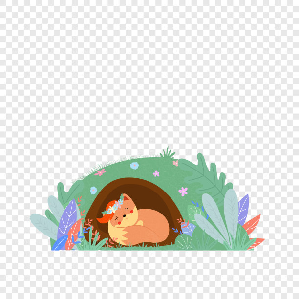 可爱的狐狸在花环中睡觉，在狐狸的洞穴孤立图片下载