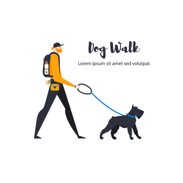 Сartoon风格图标的mittelschnauzer和个人遛狗与文本。图片下载