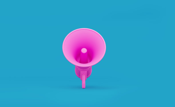 粉红色扩音器在蓝绿色背景上形成图片下载