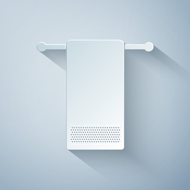 剪纸毛巾上的衣架图标孤立在灰色背景。浴室毛巾图标。纸艺术风格。矢量图图片下载