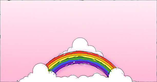 抽象卡哇伊画彩云卡通在粉红色的天空与彩虹的背景。概念为儿童和幼儿园或展示和圣诞节图片下载
