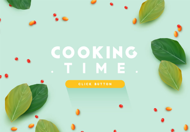 绿茶。现实的茶叶和浆果。烹饪时间海报，横幅。从顶部的平面视图。图片下载