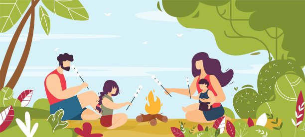 快乐家庭油炸棉花糖户外卡通图片下载