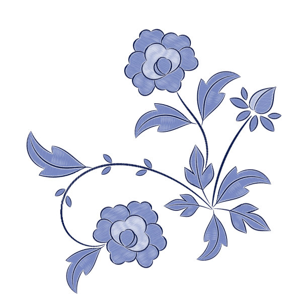 复古印花刺绣矢量图案。牡丹蓝花点缀绣印孤立。波西米亚纺织贴片设计图片下载