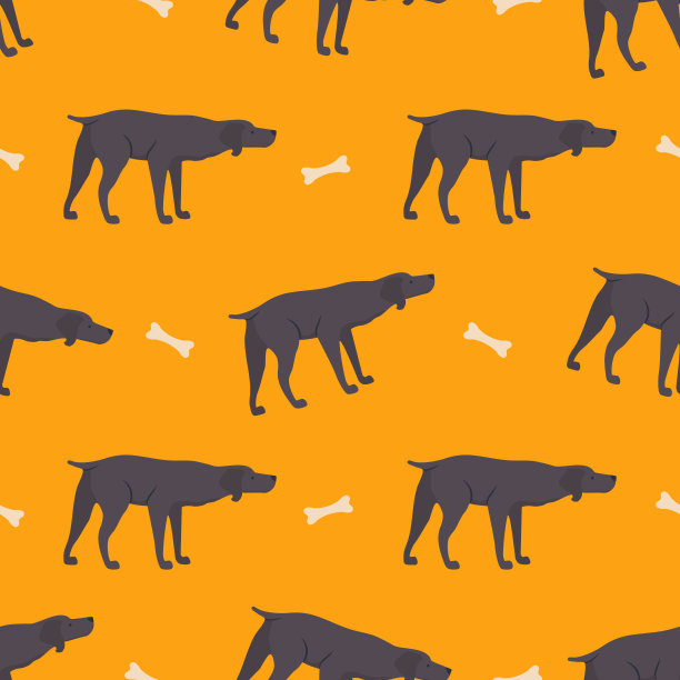 无缝图案与滑稽卡通风格的魏玛猎犬图标。图片下载