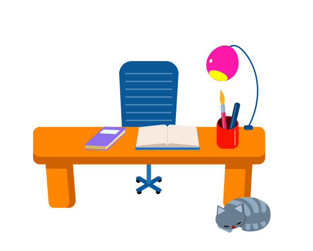 空办公桌和睡觉的猫。图片下载