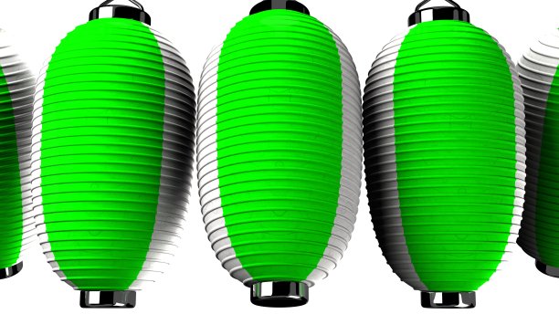 绿色和白色的纸灯笼在白色的背景图片下载