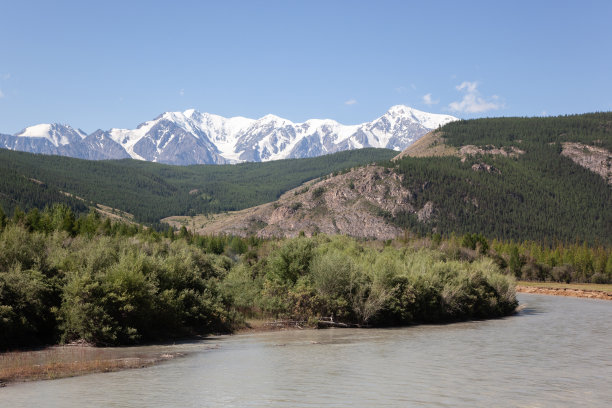阿尔泰山和河流森林图片下载