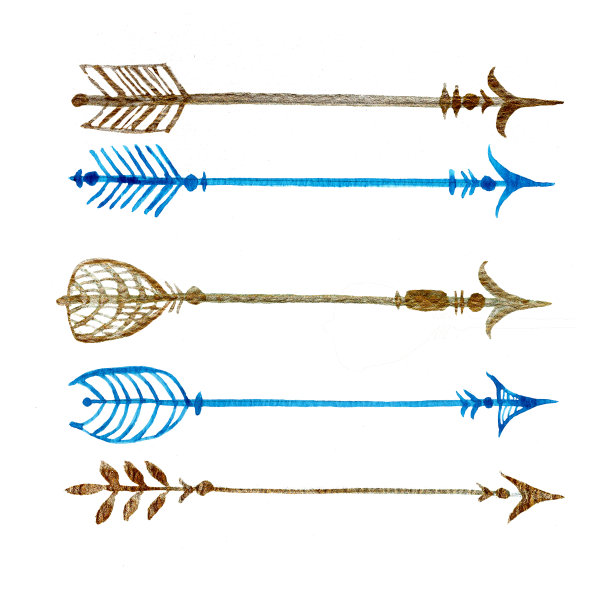 水彩箭头在蓝色和金色的颜色。用于设计请柬、封面、笔记本等物品。图片下载