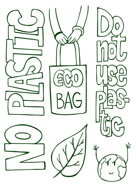 没有塑料矢量插图轮廓手绘着色书图片下载