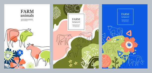 牧场上的牛。一个画线。明亮的模式。图片下载