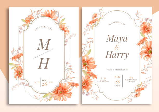 手绘花卉婚礼请帖图片下载