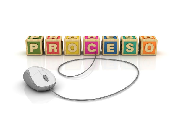 使用鼠标的PROCESO流行语立方体-西班牙语单词- 3D渲染图片下载