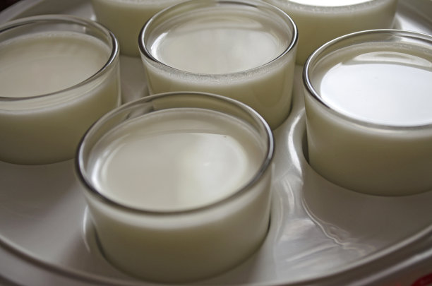 天然生物酸奶在玻璃中，创造过程。图片下载
