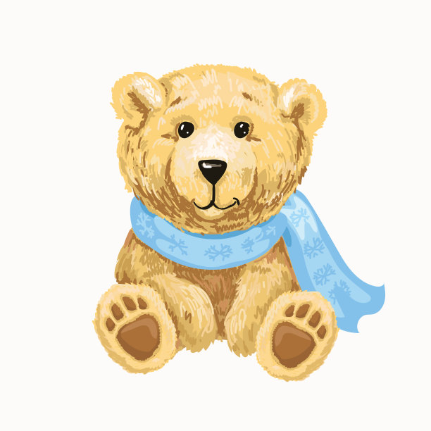 可爱的熊宝宝在围巾里坐着孤矢。图片下载