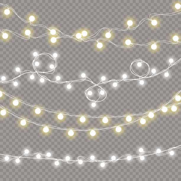 一套圣诞灯孤立现实的设计元素。圣诞贺卡，横幅，海报，网页设计的发光灯。花环装饰。矢量图图片下载