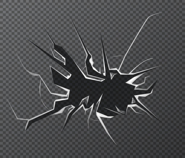 破碎的现实玻璃在透明的背景上。破碎的窗户，破碎的玻璃表面图片下载