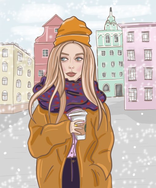 拿着咖啡杯的金发女孩图片下载