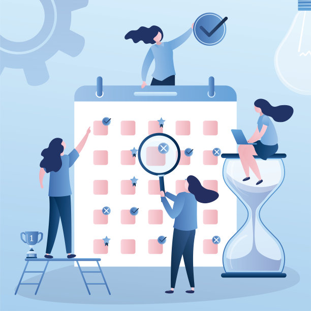 工作和计划中的优先级。女商人，沙漏和大时间表。时间管理和团队合作图片下载