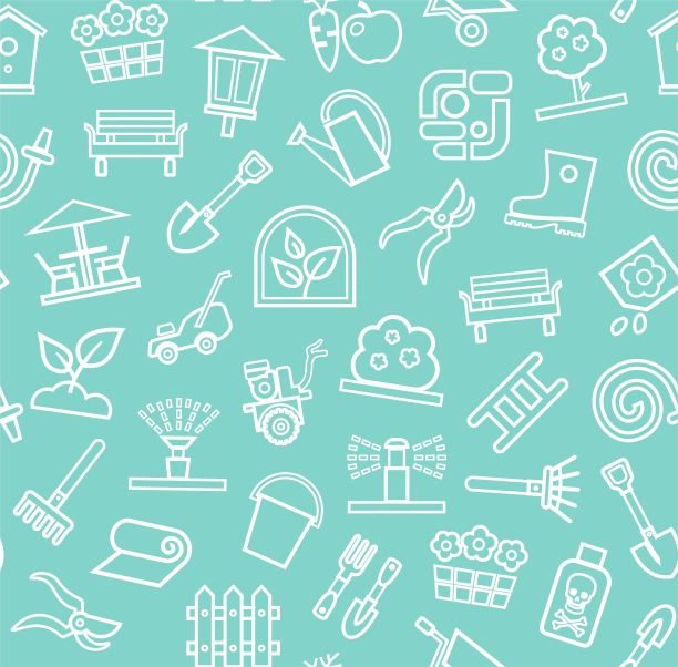 景观设计，无缝背景、蓝色、轮廓、矢量。图片下载