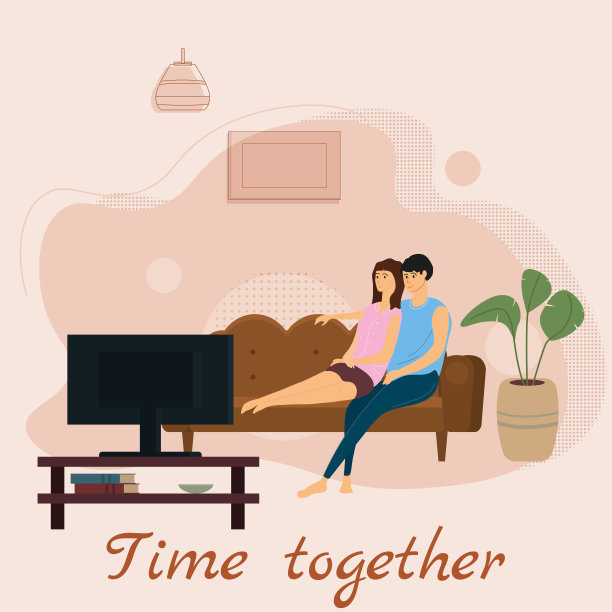 情侣们在舒适的沙发上看电视或电视布景电影、电视剧。可爱幸福的夫妇在家里玩的日常生活。一对男人和女人花时间在一起。矢量卡通平面插图孤立图片下载