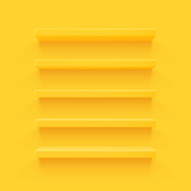 墙上的黄色3d架子。木制水平现实空架子图片下载