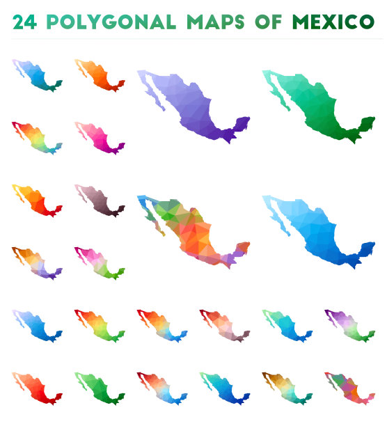 墨西哥的矢量多边形地图集。图片下载