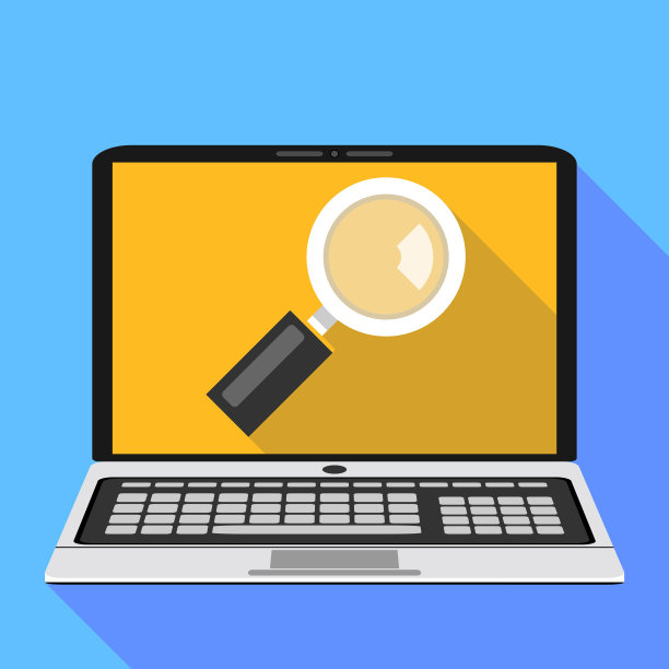 带有放大镜屏幕的笔记本电脑。网络搜索，互联网搜索概念。平面设计矢量图图片下载