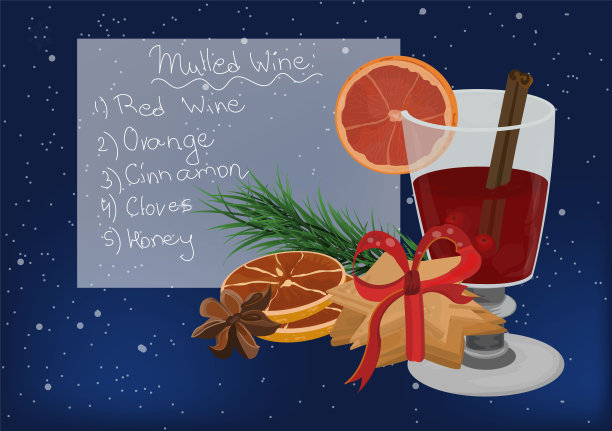 一套热葡萄酒，水果和香料图片下载