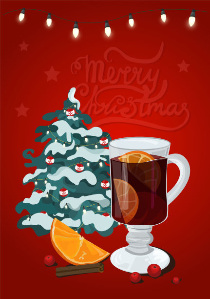 加饮料和配料的热葡萄酒。冬天喝。海报。图片下载