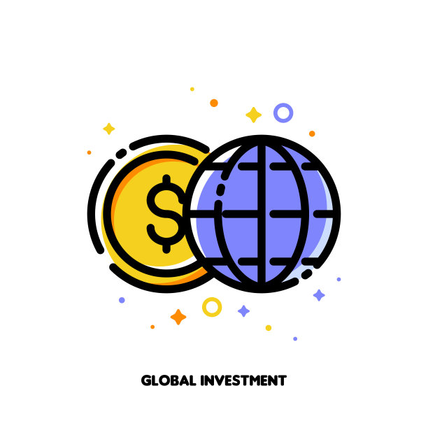 全球的图标和美元的全球投资或世界金融体系的概念。平面填充轮廓风格。像素64 x64完美。可编辑的中风图片下载