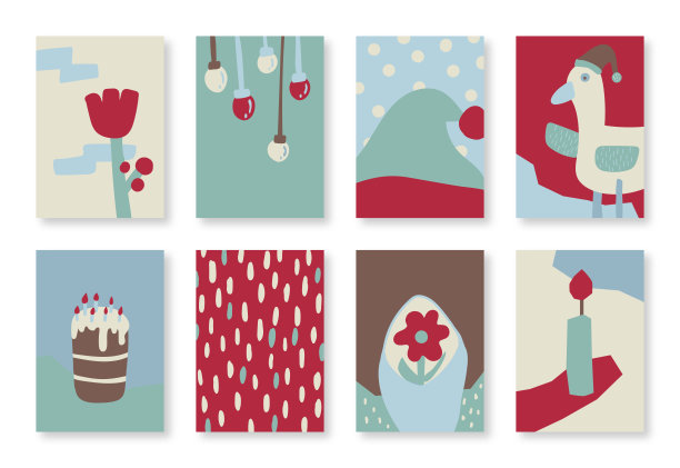 一套抽象的快乐节日图案背景。矢量彩色装饰明信片，贺卡，海报，邀请的想法。图片下载