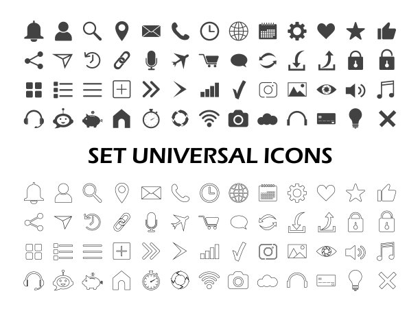 一组通用图标。网页和应用程序的图标。图片下载
