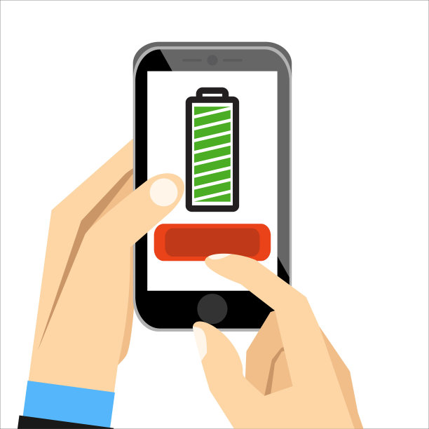 手持智能手机充满电池在屏幕上。平面向量插图。图片下载