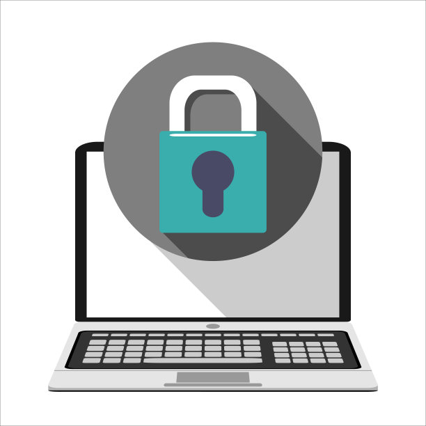电脑安全，保护您的笔记本概念。笔记本和盾牌图标与挂锁。平面设计图片下载