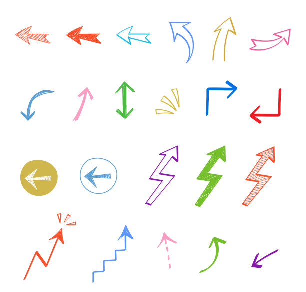 彩色手绘箭头矢量图标，标志集合图片下载