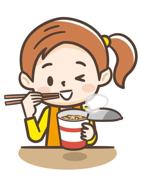 可爱的女孩在吃拉面图片下载