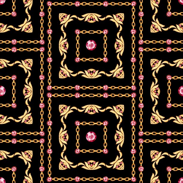无缝模式与黄金珠宝和链条图片下载