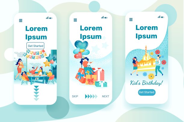 儿童生日派对矢量集与快乐的孩子图片下载