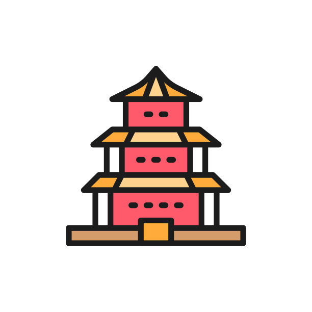 矢量中国寺庙，传统教堂单色线图标。图片下载