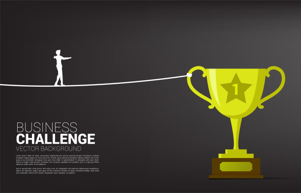 剪影的商人走绳索到金杯。图片下载