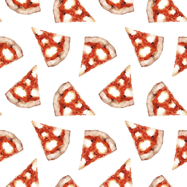 水彩手绘意大利美食美味披萨切片插画无缝图案图片下载