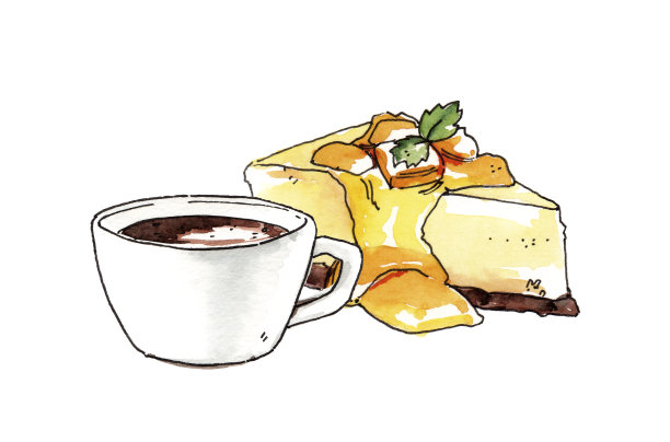 水彩手绘甜甜点蛋糕和咖啡杯插图孤立在白色的背景图片下载