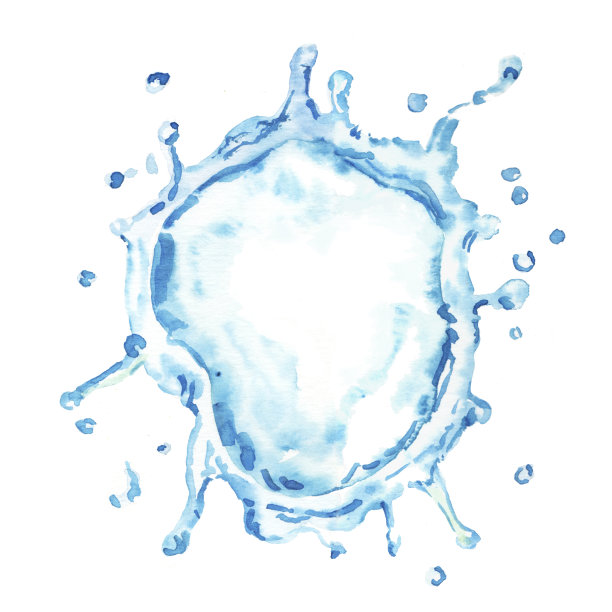 水彩手绘自然水飞溅插图孤立的白色背景图片下载