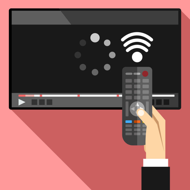 手持无线遥控器近平板电视观看视频电影，卡通人在电视上观看电影显示图片下载