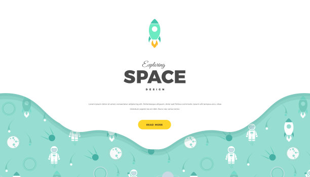 空间探索软蓝色网站模板，创意矢量设计图片下载