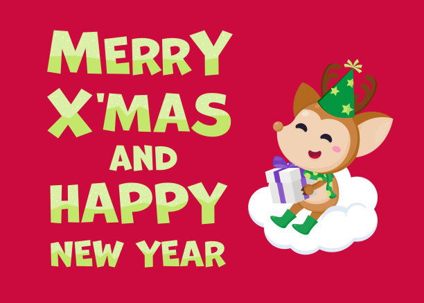 可爱的驯鹿圣诞贺卡。矢量插图可爱的圣诞节模板。图片下载